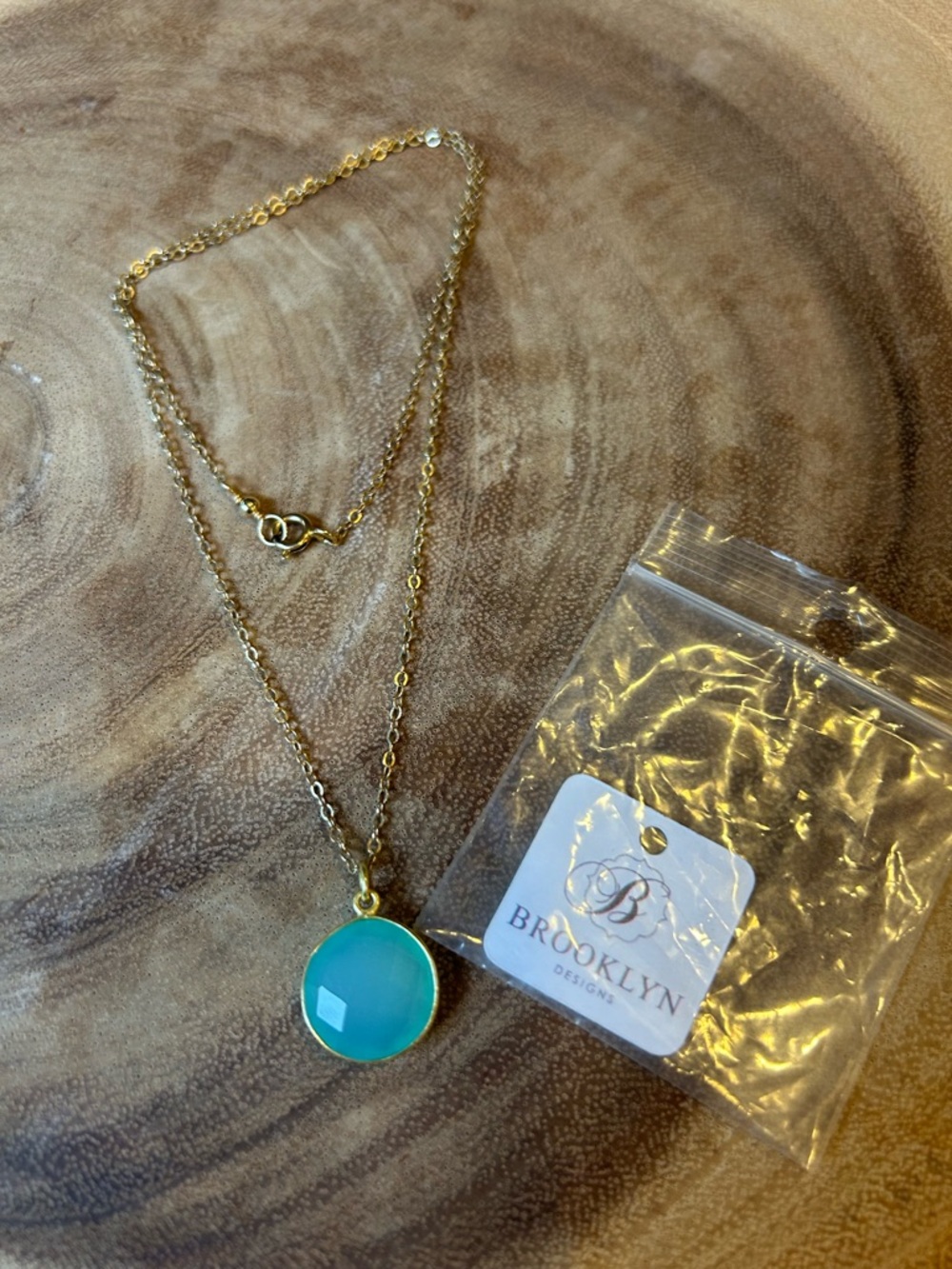 Brooklyn Designs Gold Necklace with Aqua Blue Pendant